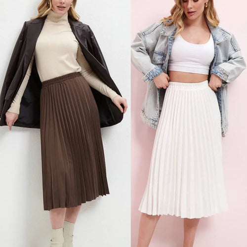 Load image into Gallery viewer, Women A-Line Spring Pleated Skirt Elegant High Waist Long Skirt Femme Elegant Faldas Jupe Saia Women White Skirts C-092
