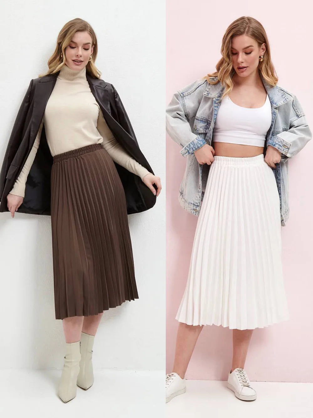 Women A-Line Spring Pleated Skirt Elegant High Waist Long Skirt Femme Elegant Faldas Jupe Saia Women White Skirts C-092