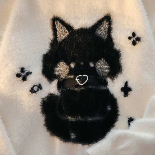 Load image into Gallery viewer, Loose Mohair Sweater Women Y2k Aesthetic Knitted Cartoon Cat Vintage Pullover Sueter Mujer Harajuku Grunge Pull Femme Top Jumper
