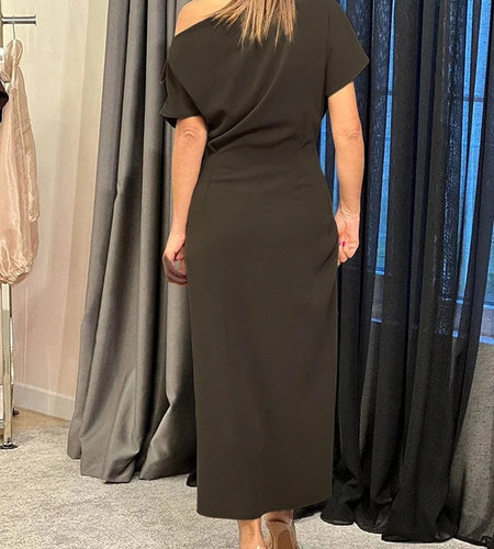 Urban Office Lady One-shoulder Asymmetric Long Dresses 2025 Summer Spring New Split-front Maxi Evening Dresses Women