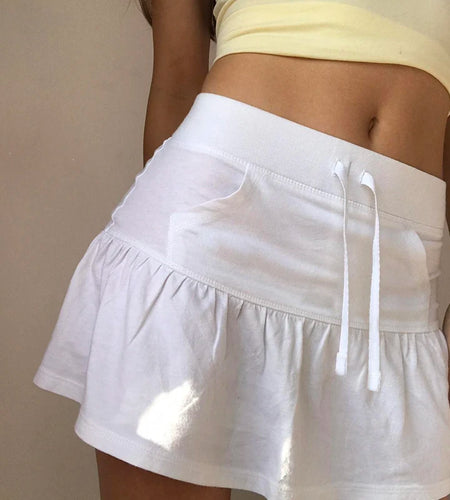 Sports Style Drawstring Strap Split A-Line Skirts Women Summer T-shaped Pocket Solid Mini Bottoms Y2K Aesthetics 2025