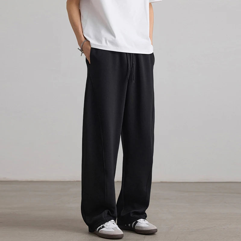 Men's Sweatpants New Threedimensional Cut Curved Knife Pants Elastic Waist Straight Leg Trendy Male Causal Bottoms 9W1904