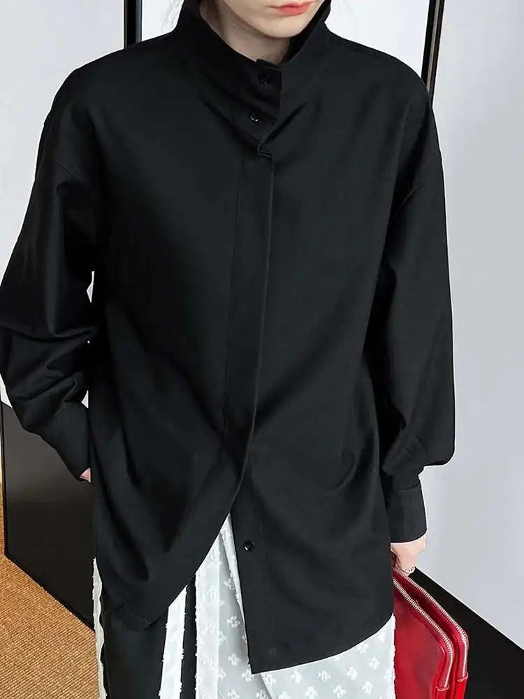 Women Green Brief Elegant Big Size Blouse New Stand Collar Long Sleeve Shirt Fashion Tide Spring Autumn 2025 1DH6652