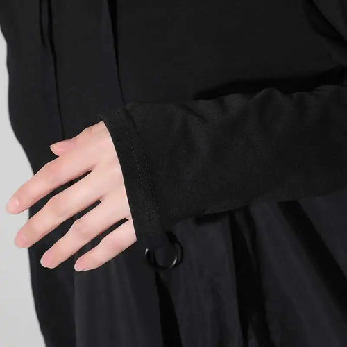 Load image into Gallery viewer, Women Black Drawstring Hollow Out Big Size Irregular Dress New Hooded Long Sleeve Fashion Tide Spring Autumn 2025 JD076
