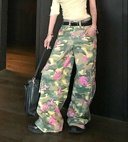 Camouflage Men's Cargo Pants Folar Printing Loose New American Style Straight Male Fashion Causal Trousers Summer 9W1958