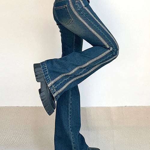 Load image into Gallery viewer, Y2K Retro Fashion Stripe Patchwork Skinny Low Rise Jeans Female Boot Cut Pants Korean Slim Aesthetic Denim Trousers
