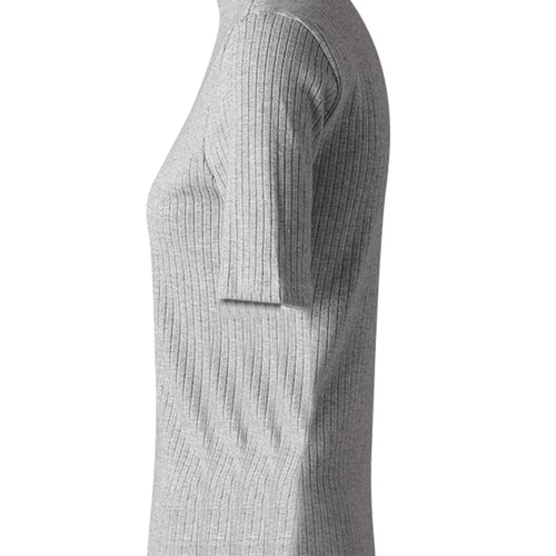 Load image into Gallery viewer, Women Black Gray Knitting Brief Slim Elegant T-shirt New Turtleneck Short Sleeve Fashion Tide Spring Summer 2025 CPG3078
