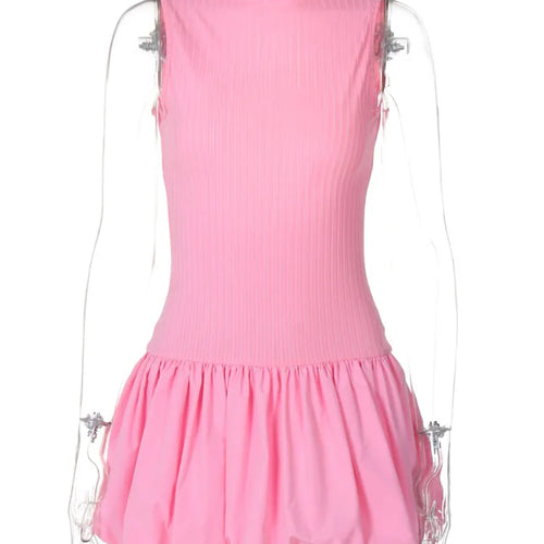 Load image into Gallery viewer, Hollow Out Backless Sleeveless Mini Dress For Women Summer New Fashion Solid O Neck Slim Pleated Dress Elegant 2024
