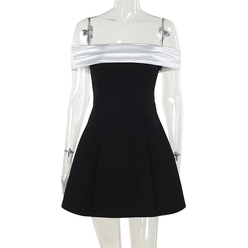 Off-shoulder Backless Sexy Mini Dress For Women Fashion Strapless Sleeveless High Waist A-line Club Party Dress Elegant