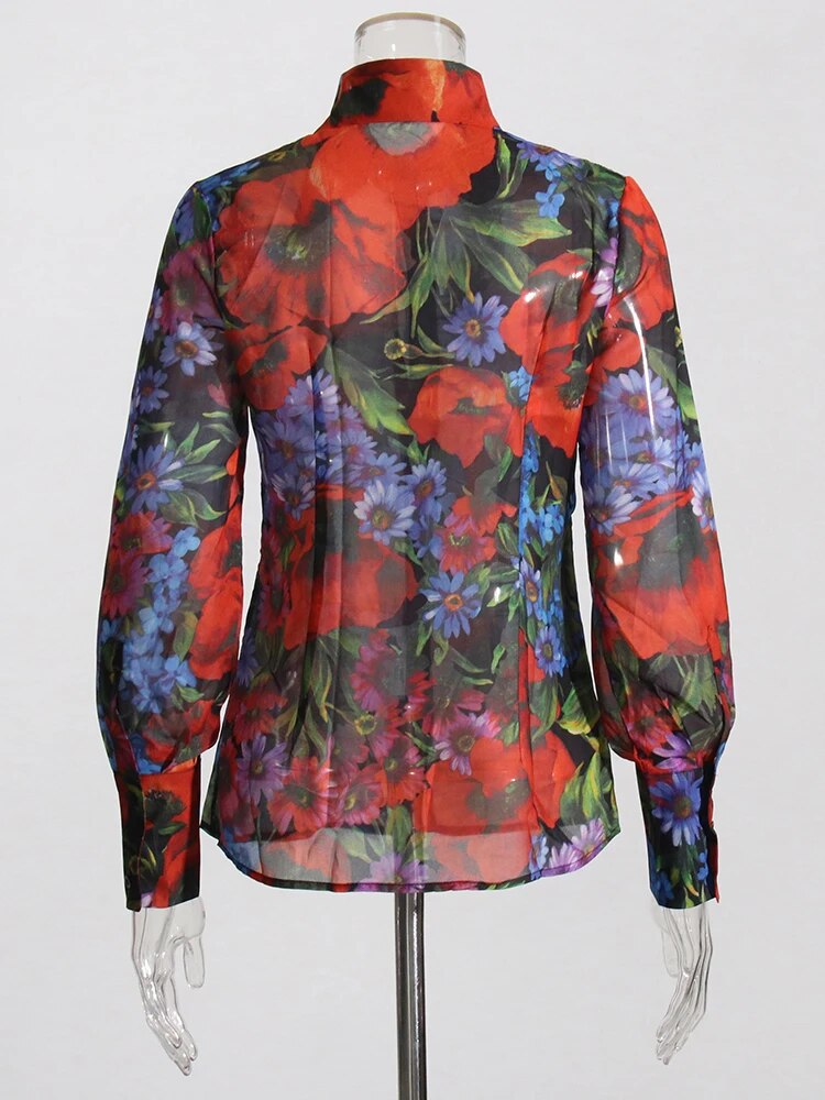 Hit Color Casual Shirt For Women Lapel Long Sleeve Patchwork Single Breasted Summer Blouse Female Fashion Clothing