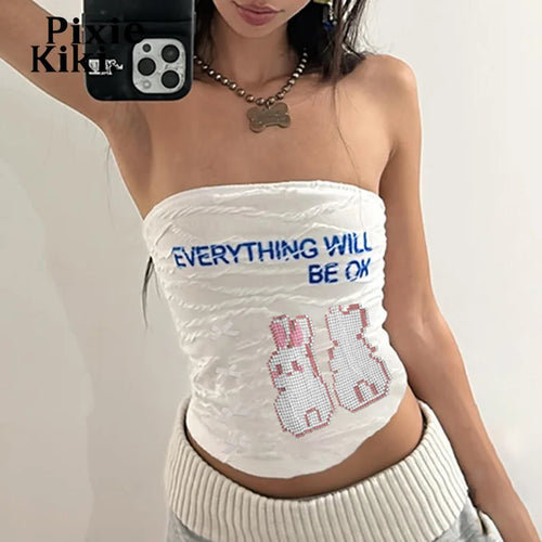 Load image into Gallery viewer, Y2k Summer Textured Bow Tube Top Cutecore White Graphic Tank Crop Top Women Early 2000s Clothes 2024 P84-AI10
