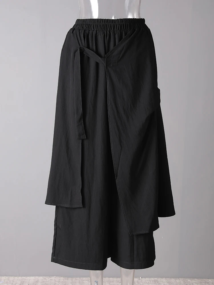 High Elastic Waist Button Irregular Spliced Wide Leg Pants New Trousers Women Fashion Tide Spring Autumn 2025 CPG3175