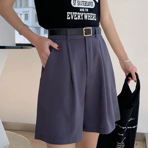Load image into Gallery viewer, Summer New Black Blue Loose High Waist Wide Leg Pleated Shorts Korean Version Women Gray Office Short Pant Casual Fashion Simple
