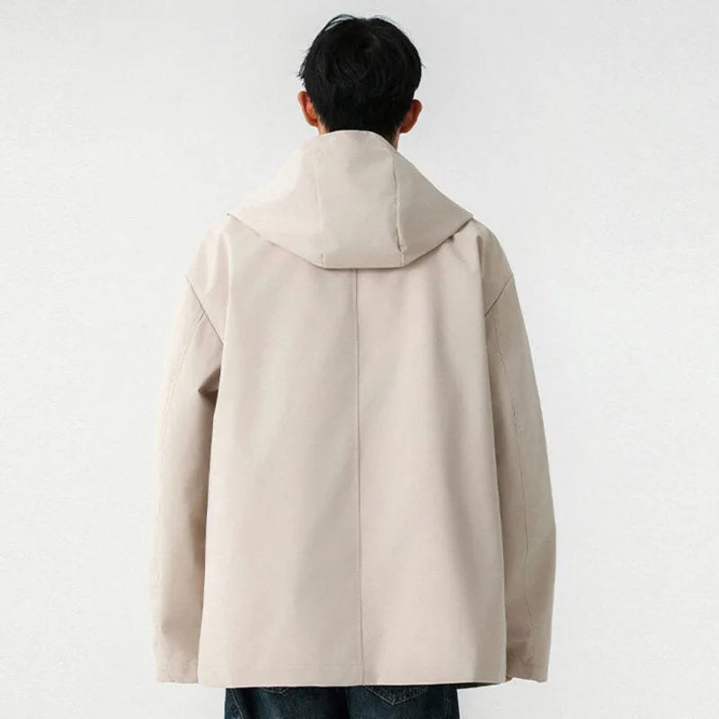 Men's Hooded Suit Jacket New Korean Lapel Fake Two-piece Design Single Breasted Solid Color Spring New Male Blazers 9W1242