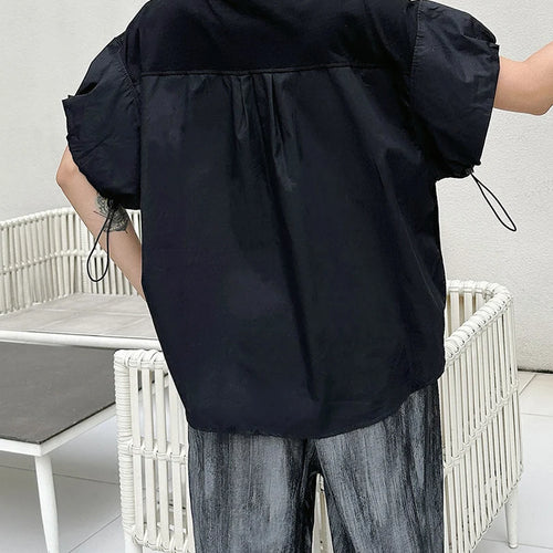 Load image into Gallery viewer, Women Black Drawstring Big Size Casual T-shirt New Round Neck Short Sleeve Fashion Tide Spring Summer 2025 1DJ1889
