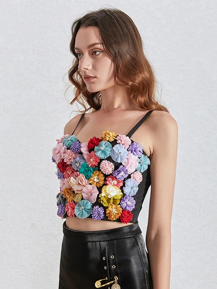 Hit Color Print Tank Tops For Women Square Collar Sleeveless Patchwork Floral Summer Vest Female Fashion