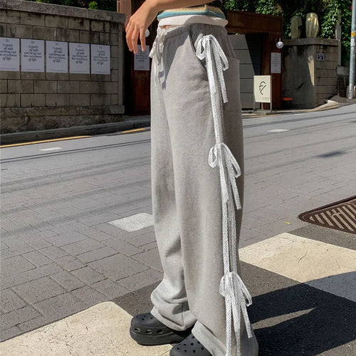 Load image into Gallery viewer, Casual Korean Fashion Autumn Sweatpants Women Lace Spliced Tie-Up Bow Straight Sweet Trousers Pants Prepyy Style New
