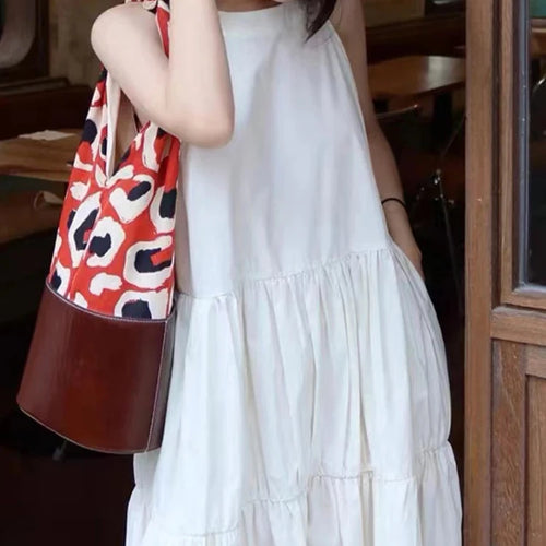 Load image into Gallery viewer, White Elegant Sleeveless Spaghetti Strap Women&#39;s Dresses French Style Solid Color O-neck Maxi Dress Fashion Streetwear
