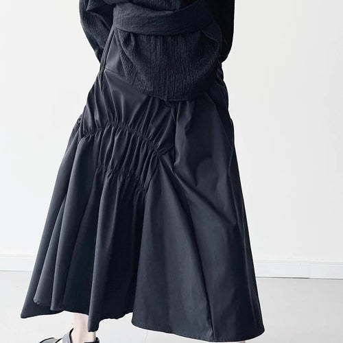 Load image into Gallery viewer, High Elastic Waist Black Irregular Pleated Midi Elegant Half-body Skirt Women Fashion Tide New Spring Autumn 2025 1DJ0400
