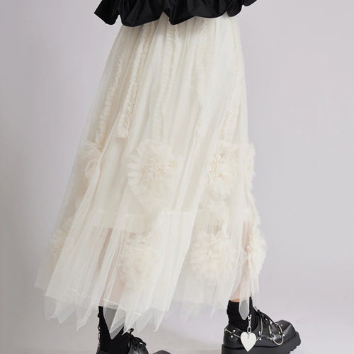 Load image into Gallery viewer, High Elastic Waist Apricot 3d Flower Mesh A-line Half-body Skirt Women Fashion Tide New Spring Autumn 2025 1DJ1515
