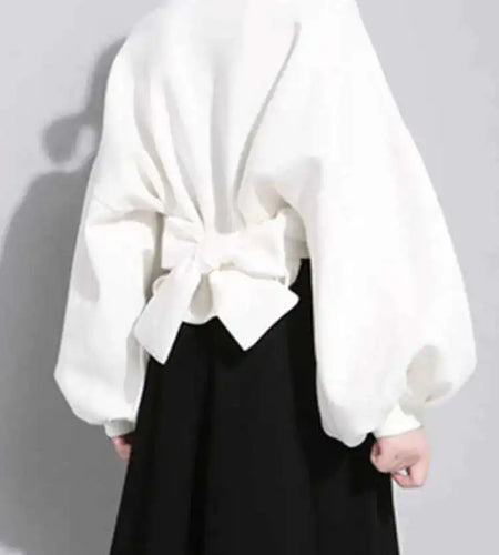Loose Fit Back Bow Sweatshirt New Round Neck Long Lantern Sleeve Women Big Size Fashion Tide Spring Autumn 2025 JE141