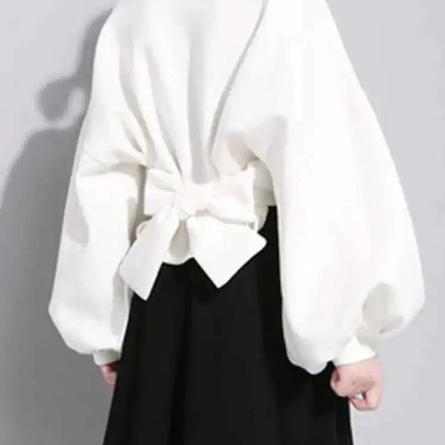 Load image into Gallery viewer, Loose Fit Back Bow Sweatshirt New Round Neck Long Lantern Sleeve Women Big Size Fashion Tide Spring Autumn 2025 JE141
