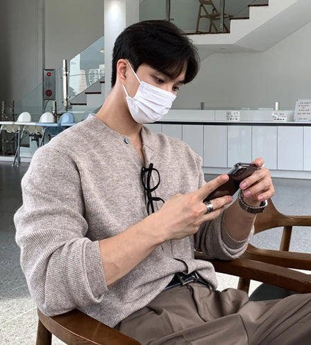 Men's Sweater Knitted Cardigan New Korean Style Solid Color Round Neck Trendy Single Breasted Male Casual Top 9W1815