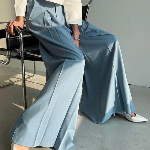 Load image into Gallery viewer, Solid Minimalist Pants For Women High Waist Full Length Patchwork Folds Loose Casual Wide Leg Pant Female Fashion
