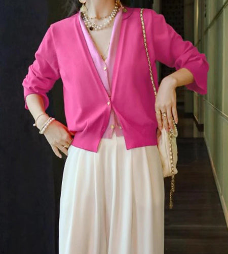 Hit Color Sweater For Women V Neck Long Sleeve Spliced Single Breasted Casual Knitting Sweaters Female Fashion New