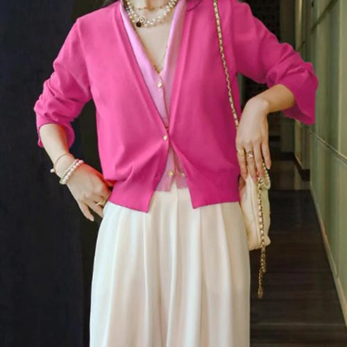 Load image into Gallery viewer, Hit Color Sweater For Women V Neck Long Sleeve Spliced Single Breasted Casual Knitting Sweaters Female Fashion New
