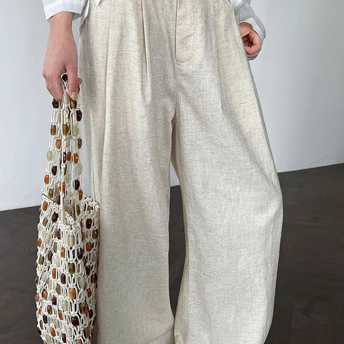 Load image into Gallery viewer, High Elastic Waist White Linen Pleated Long Wide Leg Pants New Trousers Women Fashion Tide Spring Summer 2025 1DJ1280
