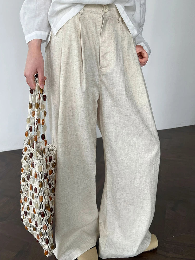 High Elastic Waist White Linen Pleated Long Wide Leg Pants New Trousers Women Fashion Tide Spring Summer 2025 1DJ1280