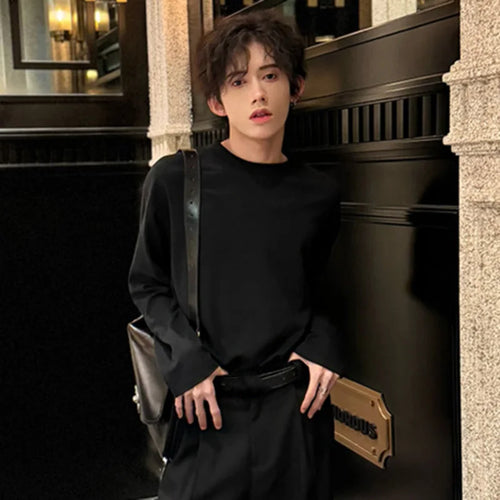 Load image into Gallery viewer, Round Collar Male T-shirt Casual Solid Color Simple Baggy Men Long Sleeve Tops Trendy Men&#39;s Clothing Spring 9C4889
