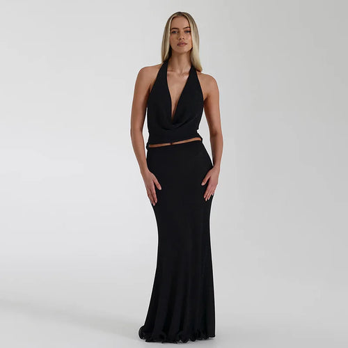 Load image into Gallery viewer, Halter Deep V Neck Backless Sexy Maxi Dress For Women Fashion Sleeveless High Waist Slim-fit Beach Club Party Dress
