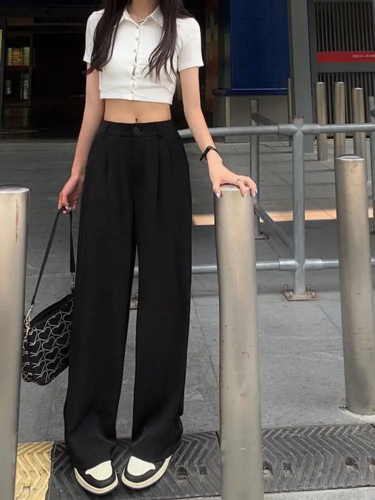 Purple Dropping Floor Pants For Women Spring Autumn 2023 Black High-waisted Suit Pants Versatile Straight Casual Yellow Trousers