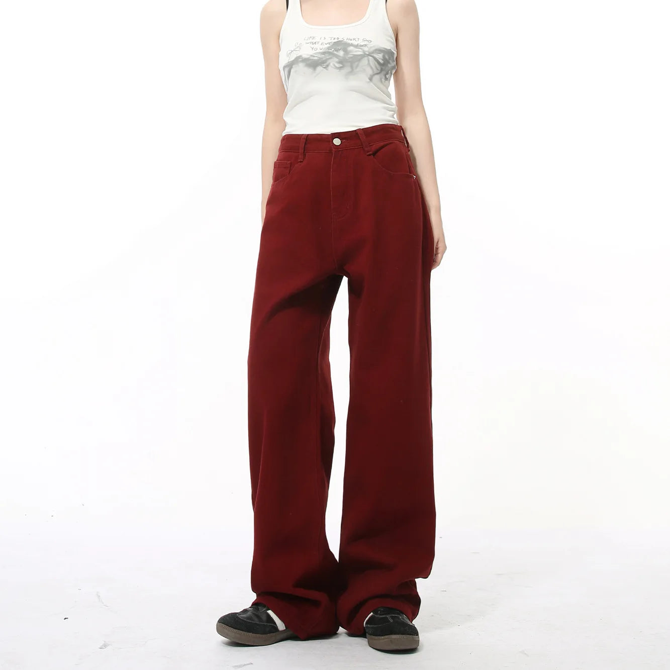 Simple Men Jeans Solid Color Loose Fitting Menwear Straight Wide Leg Casual Trousers Summer Streetwear Tide 9A8929