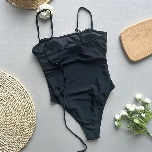 Load image into Gallery viewer, Sexy Black White Women Swimwear One Piece Swimsuit Female Monokini Bathing Suit
