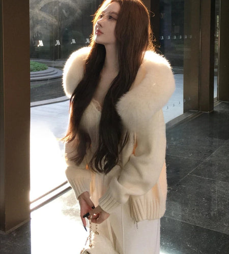 Women Fur Patchwork Hooded Grunge Cardigan Streetwear Vintage Double Zippers Solid Jackets Y2k Aesthetic Casual Loose Sweaters