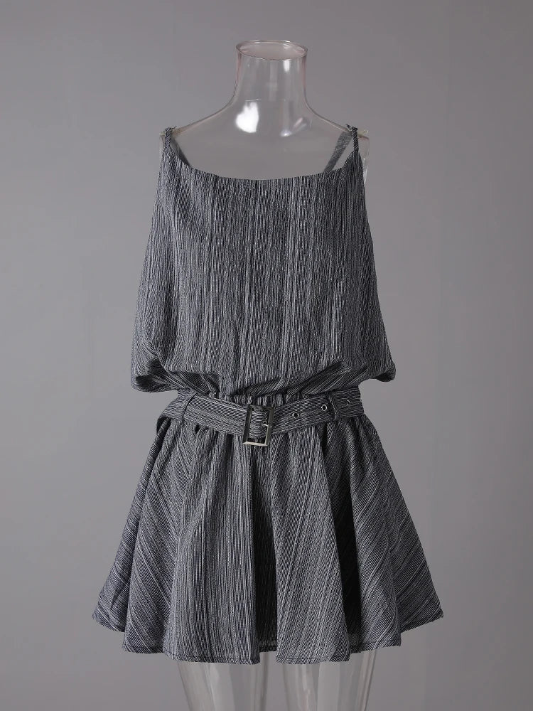 Women White Belted Elegant Spaghetti Strap Mini Dress New Round Neck Sleeveless Fashion Tide Spring Summer 2025 CPG3145