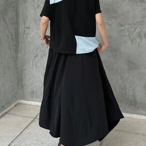 Load image into Gallery viewer, Women Black Color-block Textured Big Size T-shirt New Round Neck Short Sleeve Fashion Tide Spring Summer 2025 1DJ1220
