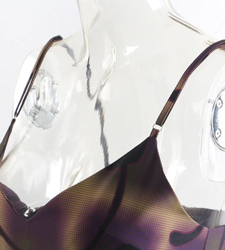 Women Purple Print Irregular Elegant Spaghetti Strap Dress New V-Neck Sleeveless Fashion Tide Spring Autumn 2025 1DJ0346