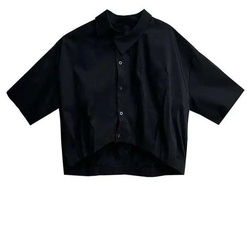 Load image into Gallery viewer, Women Black Brief Big Size Short Casual Blouse New Lapel Half Sleeve Shirt Fashion Tide Spring Summer 2025 1DH5843
