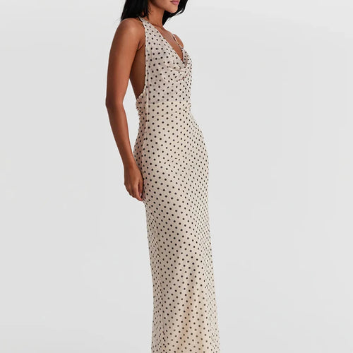 Load image into Gallery viewer, Spaghetti Strap Polka Dot Dress For Women Gown Fashion Irregular V Neck Sleeveless Backless Bodycon Club Long Dress
