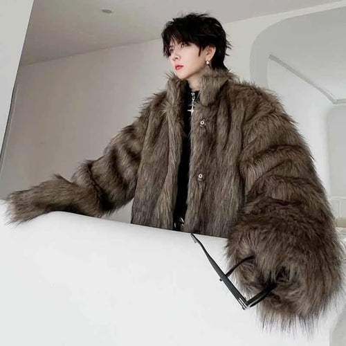 Load image into Gallery viewer, Winter Men&#39;s Dark Faux Fur Cotton Coat Fashion Korean Style Loose Woolen Cardigan Jackets Trend Male Autumn New 9C2877
