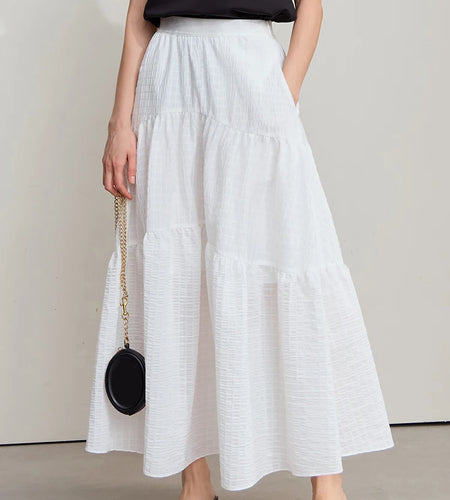 Minimalist Casual Halter Skirt Women 2025 Summer New Office Lady Solid Color Pockets Loose A line Cake Long Skirt 12542072