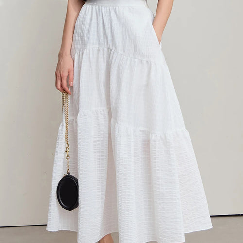 Load image into Gallery viewer, Minimalist Casual Halter Skirt Women 2025 Summer New Office Lady Solid Color Pockets Loose A line Cake Long Skirt 12542072
