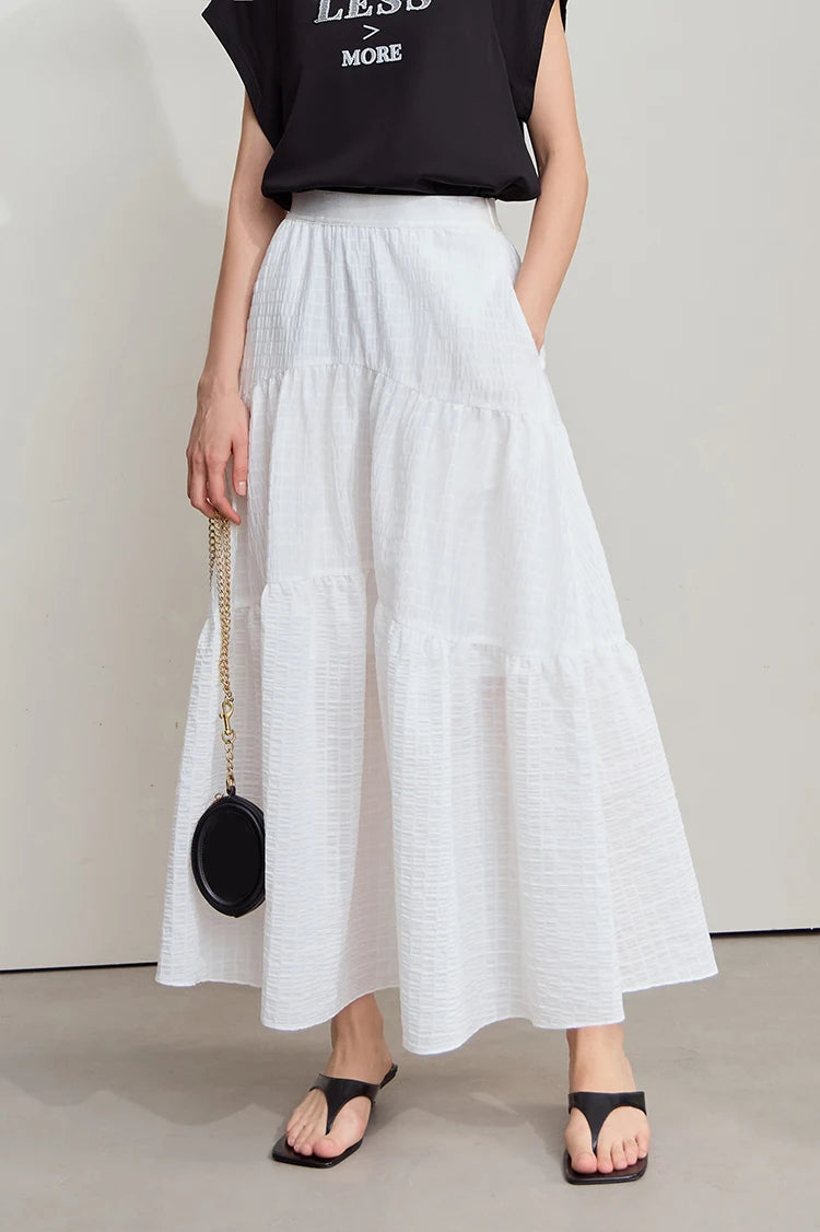 Minimalist Casual Halter Skirt Women 2025 Summer New Office Lady Solid Color Pockets Loose A line Cake Long Skirt 12542072