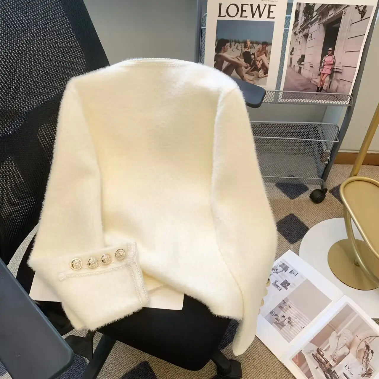 Vintage Beige Warm Women Long Sleeve Knitted Cardigan Sweater Coat Autumn Winter Korean Fashion Black Single Breasted Tops Trend