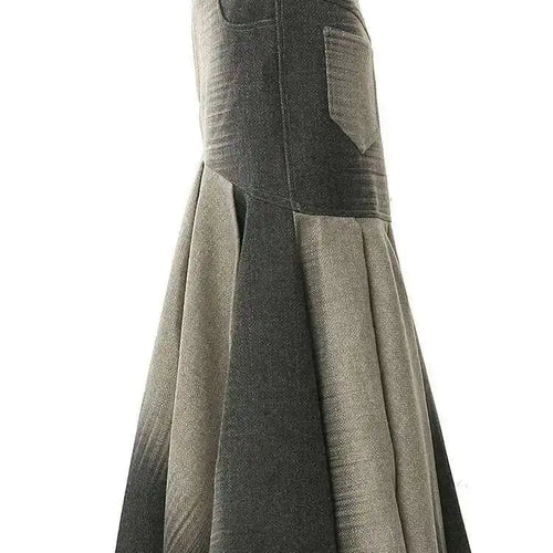 Load image into Gallery viewer, High Waist Gray Printed Pocket Elegant Trumpet  Woolen Half-body Skirt Women Fashion Tide New Spring Autumn 2025 1DH3247
