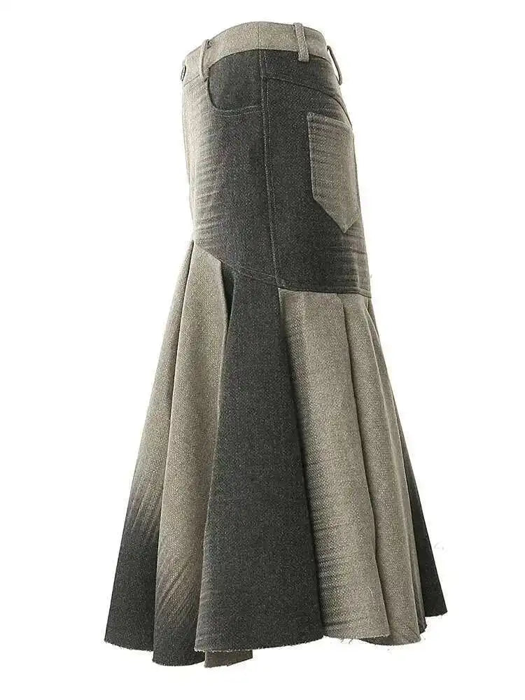 High Waist Gray Printed Pocket Elegant Trumpet  Woolen Half-body Skirt Women Fashion Tide New Spring Autumn 2025 1DH3247